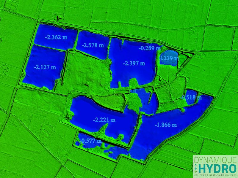 Cartographique bathymétrie d'une gravière pour projet ferme photovoltaïque flottante