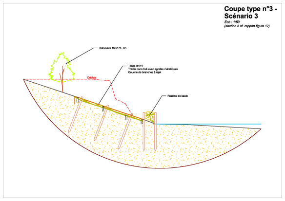 ARROUX - Expertise : coupe autocad de proposition d'aménagement - Scénario 3
